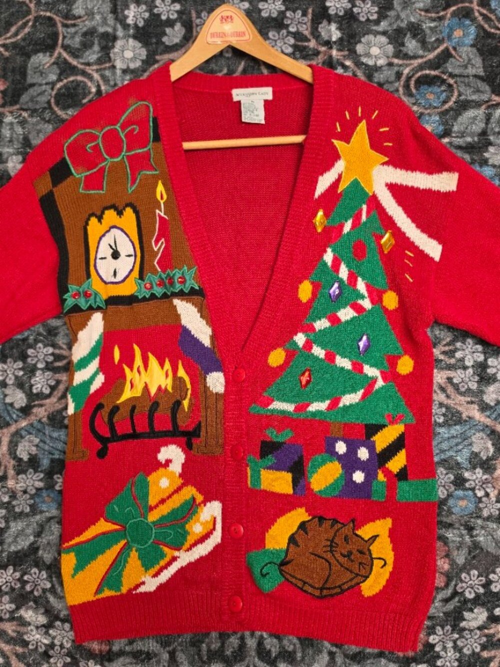 Vintage Accessory Lady Christmas Cardigan M Ugly Sweater Jeweled Holiday Kitsch